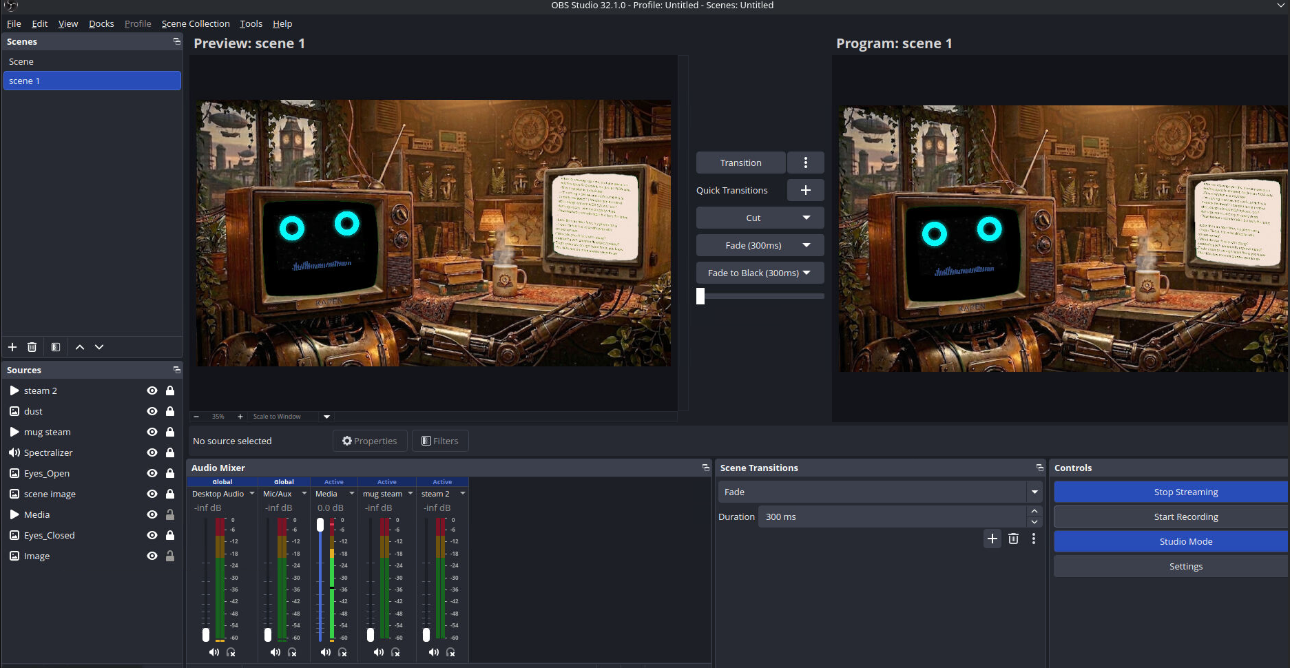 Final livestream scene with the generated content playing inside the broadcast layout